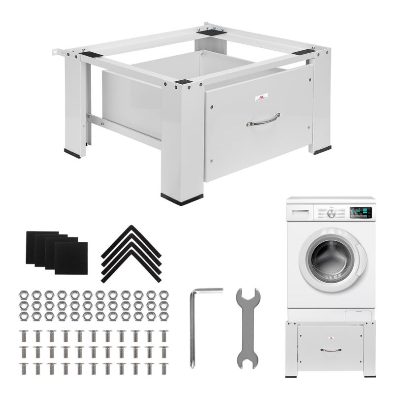 12. Maclean Washer/Dryer Stand with Drawer, Max Load 150kg, White, MC-117 W