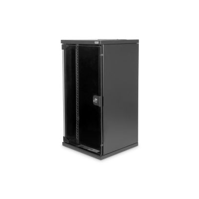 12. 10" network kit: 12U wall-mounted cabinet, shelf, power strip, 8-port switch, Cat.6 panel, black