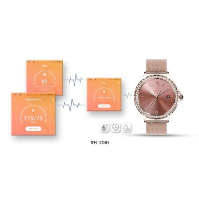 15. VELTORI VT320-1 Women's Smartwatch Gold Bracelet + Pink Silicone Strap