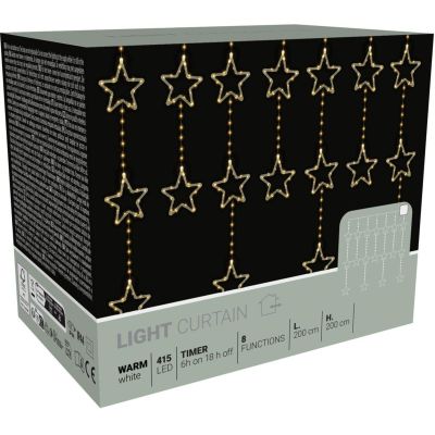 15. CHRISTMAS TREE LIGHTS LIGHT CURTAIN 200x200 CM 415LED WARM WHITE STARS