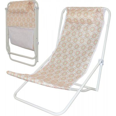FOLDABLE BEACH CHAIR WITH HEADREST, ORANGE