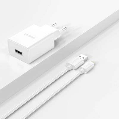 4. Dudao A4EU USB-A 2.1A wall charger - white + USB-A - Lightning cable