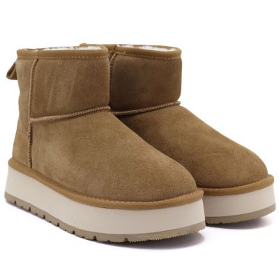 8. Women's leather ankle boots with platform, beige Big Star UU274692