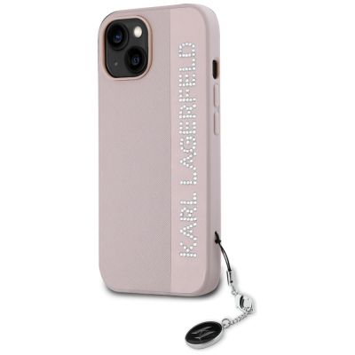 2. Karl Lagerfeld Saffiano Rhinestones & Charm case for iPhone 15 / 14 / 13 - pink
