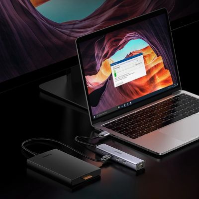 22. Ugreen multifunctional adapter HUB USB 3.0 - 3 x USB / Ethernet RJ-45 / USB Type C PD gray (CM475)