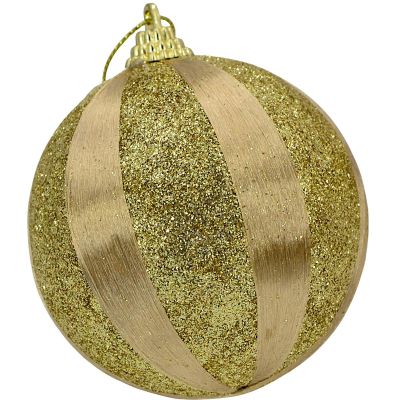 2. SHATTERPROOF PLASTIC BAUBLES 8 CM GOLD 6 PCS STRIPES MICA
