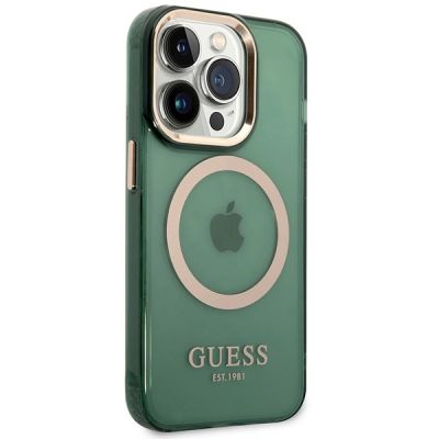 4. Guess GUHMP14XHTCMA iPhone 14 Pro Max 6.7" green/khaki hard case Gold Outline Translucent MagSafe