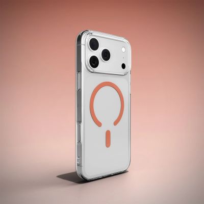 9. Puro Lite Mag TPU+PC Case Compatible with MagSafe for iPhone 17 Pro - Transparent with Orange Ring