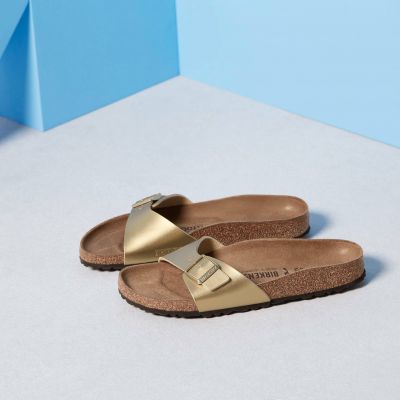 4. Birkenstock Madrid Birko-Flor Gold women's regular wide gold flip-flops (1016106)
