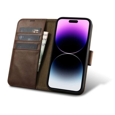 2. iCarer Oil Wax Wallet Case 2in1 Cover iPhone 14 Pro Anti-RFID Leather Flip Case Brown (WMI14220722-BN)