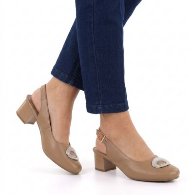 5. Women's pumps with an open heel, light brown, M.Daszyński SA233-4