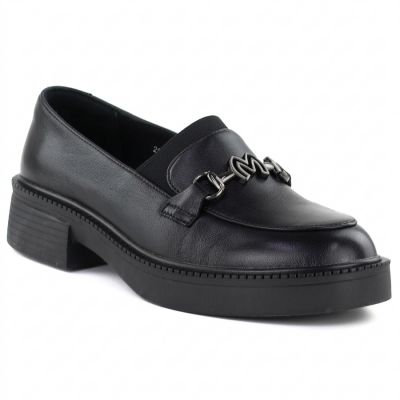 Women's leather lords moccasins with thick soles, black Vinceza 39985