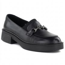 Women's leather lords moccasins with thick soles, black Vinceza 39985