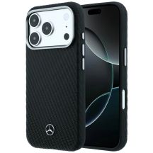 Mercedes Leather Semi Wrap Wood Effect MagSafe Case for iPhone 17 Pro / 18 Pro - Black