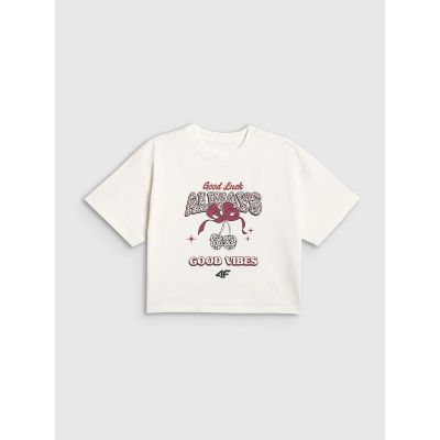5. Girls' boxy T-shirt with print 4F 4FJRAW26TTSHF4239-11S
