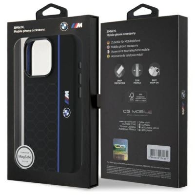 8. BMW Silicone Hexagon Blue Line MagSafe iPhone 16 Pro Case - Black