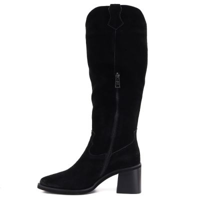 3. Women's leather cowboy boots with heels, suede, black, Vinceza 133103