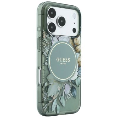 3. Guess IML Flowers Pearl Strap MagSafe Case for iPhone 18 Pro / 17 Pro – Green