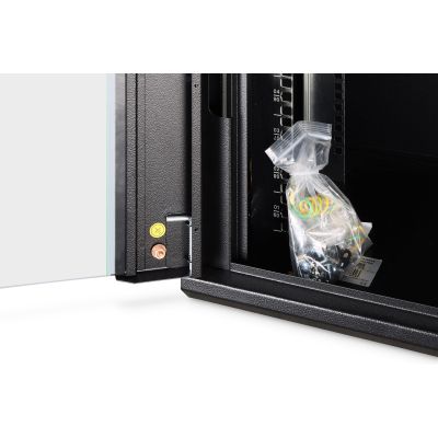 16. DYNAmic 19" 9U wall-mounted network cabinet 600x450, glass door, black, undivided, assembled, 60kg