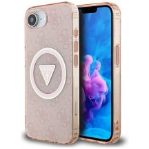 Guess IML Metal Glitter 4G Circle Triangle MagSafe case for iPhone 16e - pink