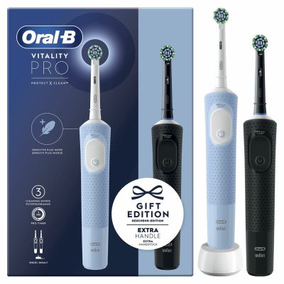 20. Oral-B Vitality Pro Duo Adult Rotating Pulsating Toothbrush Black, Blue, White