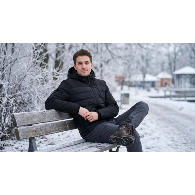 10. CMP men's winter jacket with hood, sports, insulated, black (34K0147/E910)