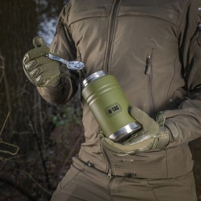 8. M-TAC Olive stainless steel lunch thermos with spoon, capacity 750 ml.