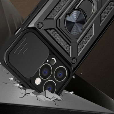 2. Hybrid Armor Camshield case for iPhone 14 Pro Max armored case with camera cover black