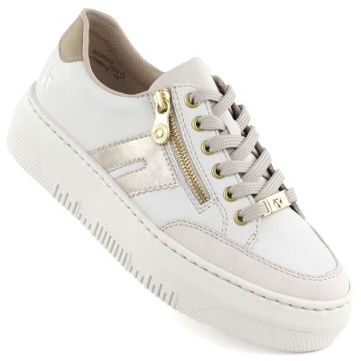 Women's leather platform sneakers in beige Rieker M1912-80