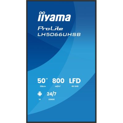 3. iiyama LH5066UHSB-B1AG signage display Flat panel Digital Signage 127 cm (50") LCD Wi-Fi 800 cd/m2 4K Ultra HD Black Built-in processor Android 24/7