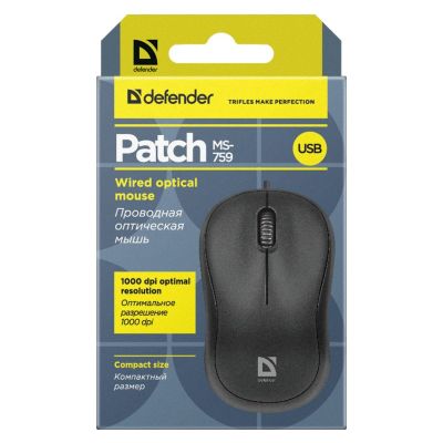 4. Defender Mouse Patch MS-759 Optical 1000DPI 3P Black 52759