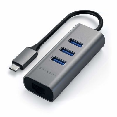 Satechi Aluminum Hub 2in1 - Aluminum Hub for Laptops and Desktops USB-C (3x USB-A, Ethernet) (Space Gray)