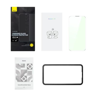 8. Baseus Full Screen Tempered Glass for iPhone 14 Pro Max with Anti Blue Light Filter and 0.3mm Speaker Cover + Mounting Frame
