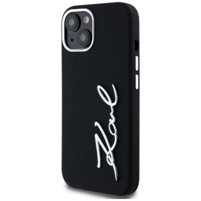 2. Karl Lagerfeld Silicone Metal Script Logo iPhone 15 Case - Black