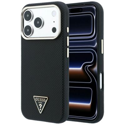 9. Guess Kevlar Triangle Logo MagSafe Case for iPhone 17 Pro / 18 Pro - Black