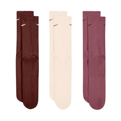 3. Nike Everyday Cushioned Crew Socks, 3 Pairs, Brown, Beige, Pink, SX7664 915