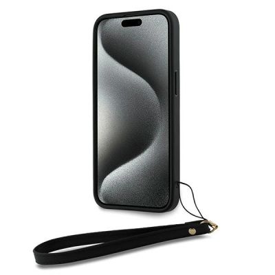 4. DKNY Wrist Strap Stock Logo case for iPhone 14 Pro - black
