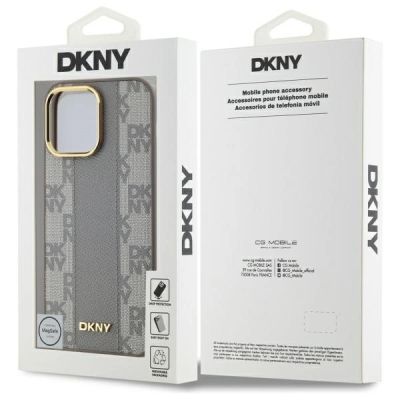 8. DKNY Leather Checkered Mono Pattern MagSafe iPhone 14 Pro Max Case - Beige