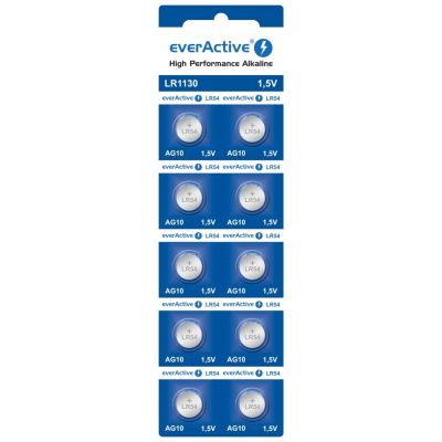 EVERACTIVE ALKALINE BATTERIES MINI AG10 G10 LR1130 LR54, BLISTER 10 PCS EVAG10