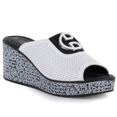 Women's leather wedge sandals, white, S.Barski 7012