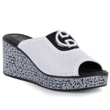 Women's leather wedge sandals, white, S.Barski 7012