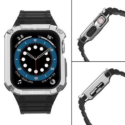 4. Protect Strap Band for Apple Watch 38/40/41mm Armored Case Strap - Black, Silver