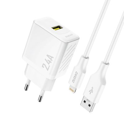 Dudao A23LEU 2.4A GaN EU USB-A Wall Charger with USB-A to Lightning Cable - White