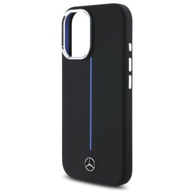 6. Mercedes Silicone Blue Stripe MagSafe iPhone 16 Case - Black