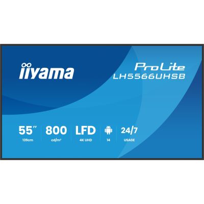 12. iiyama LH5566UHSB-B1AG signage display Flat panel Digital Signage 139.7 cm (55") LCD Wi-Fi 800 cd/m2 4K Ultra HD Black Built-in processor Android 24/7