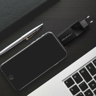 9. QOLTEC GAN POWER PRO CHARGER | 1XUSB-C | 1XUSB | 100W | 5-20V | 1.5-5A | PD | BLACK