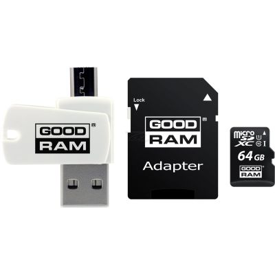 GoodRam All in one M1A4-0640R12 Memory Card with Adapter and Card Reader (64GB; Class 10; Adapter, MicroSDHC Card Reader, Memory Card)