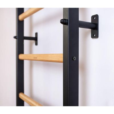 18. WOODEN AND METAL GYMNASTIC WALL BAR WITH WOODEN BAR BENCHK 711W