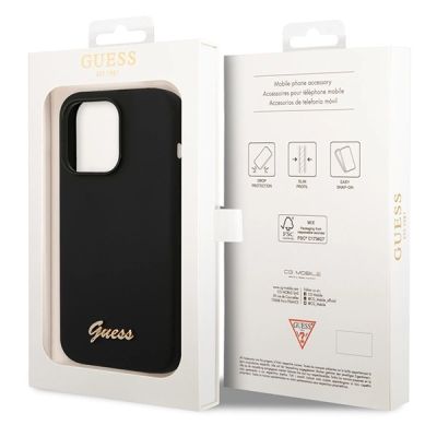 8. Guess Silicone Vintage Gold Logo iPhone 14 Pro Case - Black