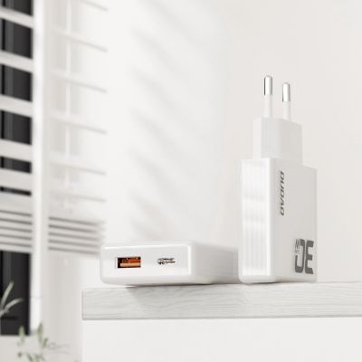 4. GaN Dudao A30EUL 30W USB-A / USB-C Wall Charger + USB-C - Lightning Cable - White